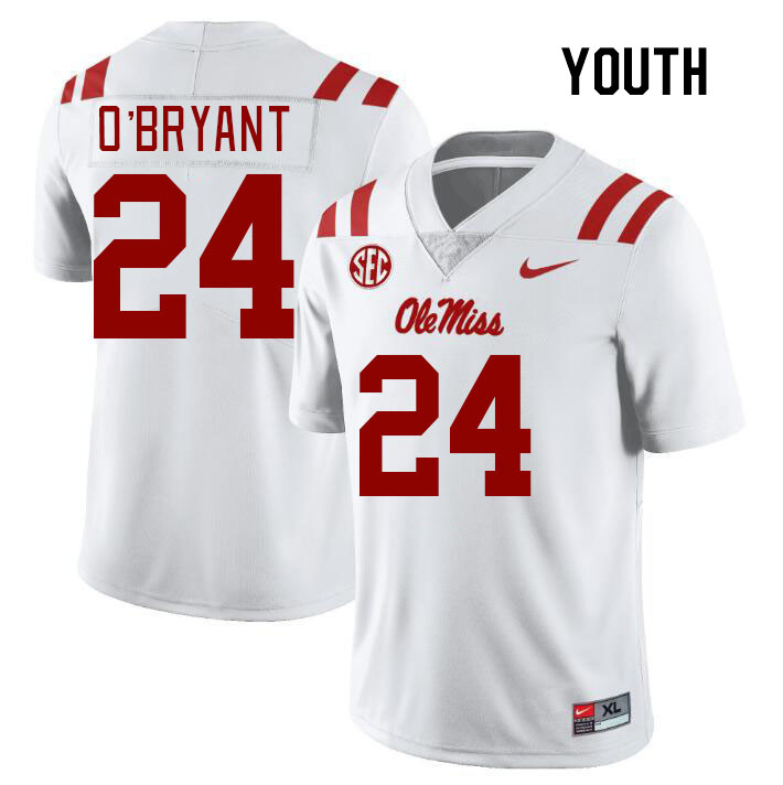 Youth #24 Richard O'Bryant Ole Miss Rebels College Football Jerseys Stitched Sale-White - Click Image to Close